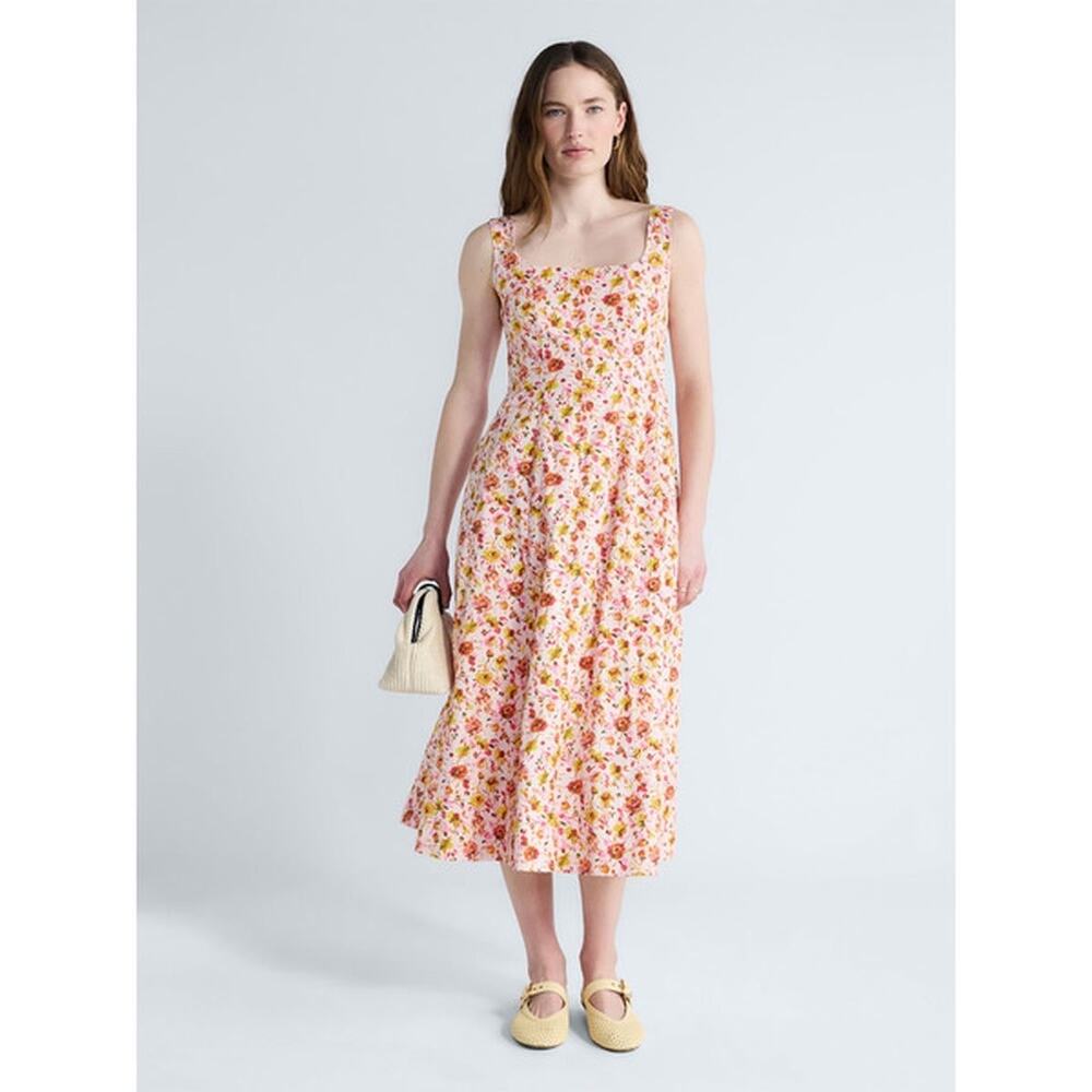 Free Assembly Pink Floral Square Neck Fit & Flare Midi Dress Small